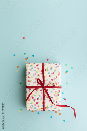 Gift wrapped in spotted giftwrap