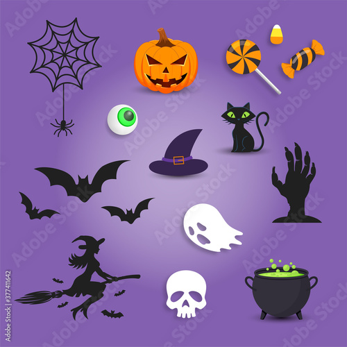 Halloween sale promotion banner with pumpkin  bats and black flag.