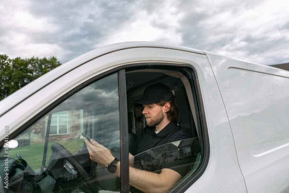 Shipping: Man Out In Delivery Van With Shipments Shipping: Man Out In Delivery Van With Shipments