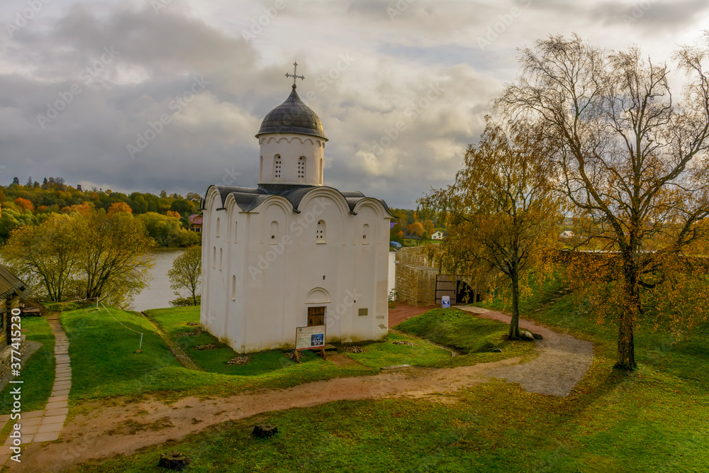 The church George in the fortress in the village of Staraya Ladoga.