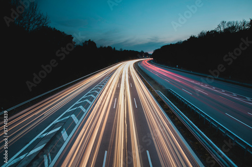 Long exposure of night traffic at a german highway