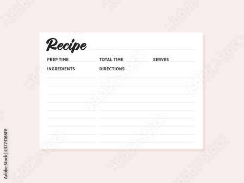 Recipe Card, Recipe Note Vector Illustration Background