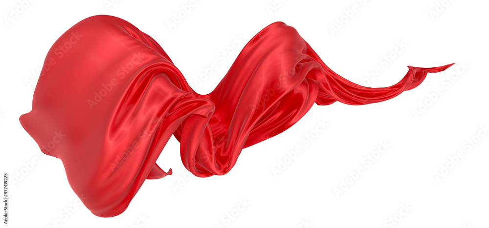 Fototapeta premium Beautiful flowing fabric of red wavy silk or satin. 3d rendering image.