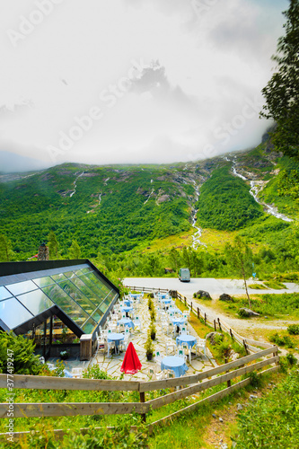 Brevasshytta cafe next to the Boyabreen glacier, Norway photo