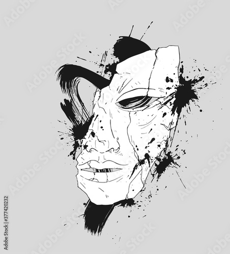 Artistic broken white mask draw