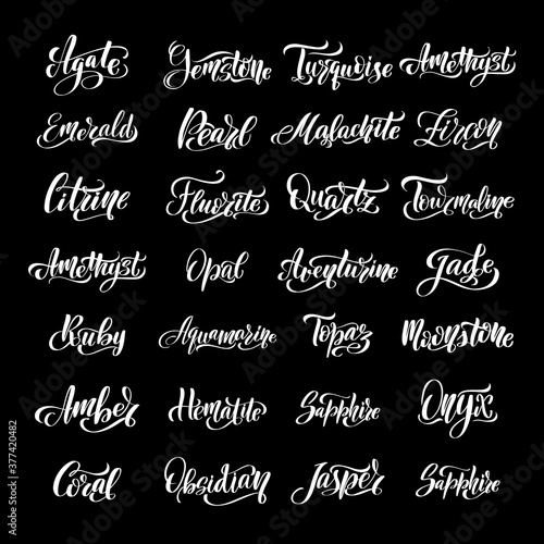 Gem names. Agate Aventurine Emerald Diamond Turquoise