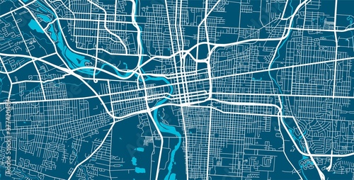Vector map of Columbus. Street map art poster illustration.