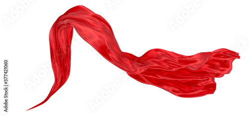 Beautiful flowing fabric of red wavy silk or satin. 3d rendering image.