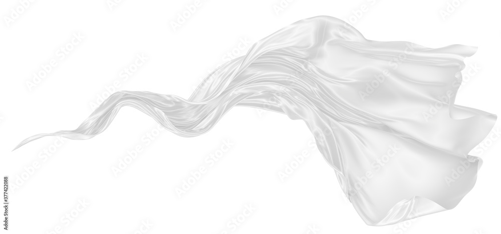 Beautiful flowing fabric of white wavy silk or satin. 3d rendering image. Beautiful flowing fabric of white wavy silk or satin. 3d rendering image.