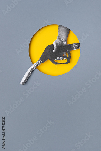 Collage of a hand holding a fuel nozzle. photo