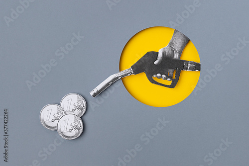 Collage of a hand holding a fuel nozzle.