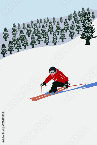 Sportsman skiing on snow. Vector illustration