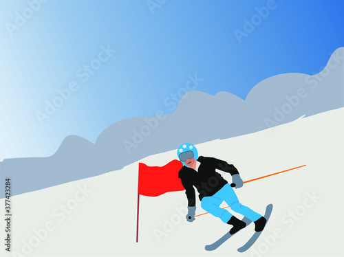 Sportsman skiing on snow. Vector illustration