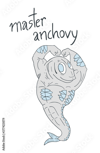 Design of muscle anchovy illustration