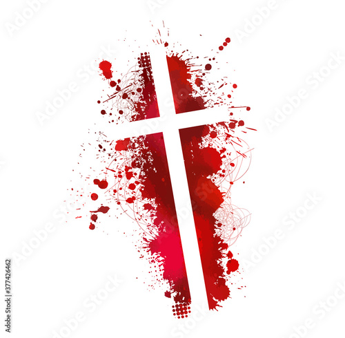 Bloody cross. Cross made of drops of paint. Vector illustration