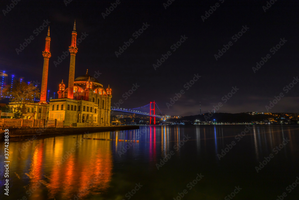 Magnificent view of Ortaköy Mosque in the evening. Ortaköy Mosque. Istanbul.