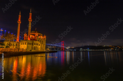 Magnificent view of Ortaköy Mosque in the evening. Ortaköy Mosque. Istanbul.