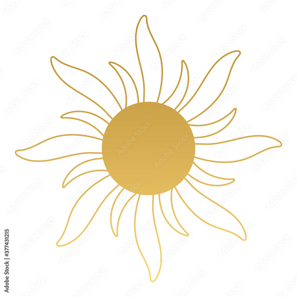 Sun Gold Silhouette. Trendy icon or logo. Modern hand drawn vector.