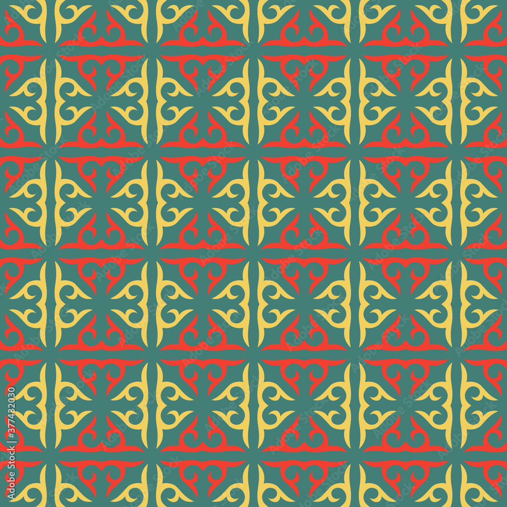 Decorative seamless pattern with ethnic element. Kyrgyz and Kazakh, Uzbek, Tatar, Yakut ornaments. Texture for background, wallpaper, holiday, fabrics, gift wrapping, home textile. Vector.