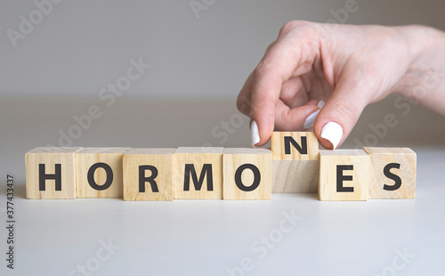 Hormones Word Written In Wooden Cube on white.