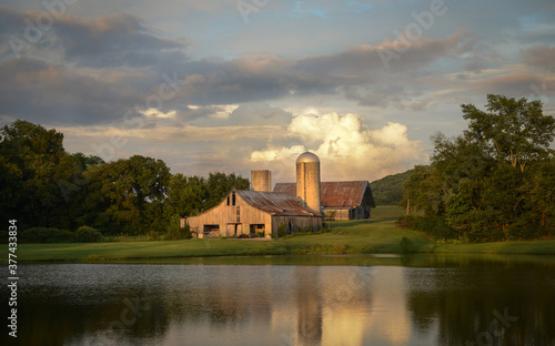 Old barn with silos