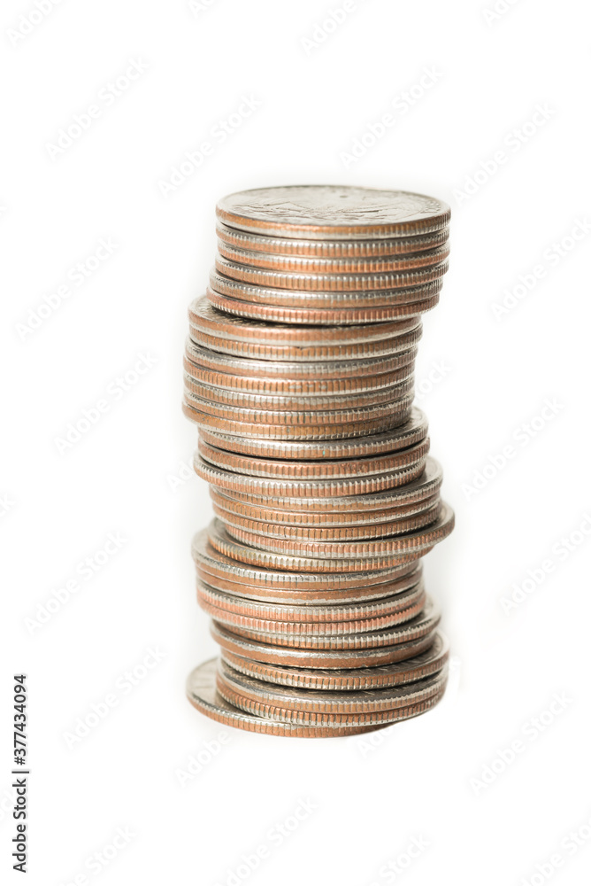 Stack of US quarters on white background
Stack of US quarters on white background