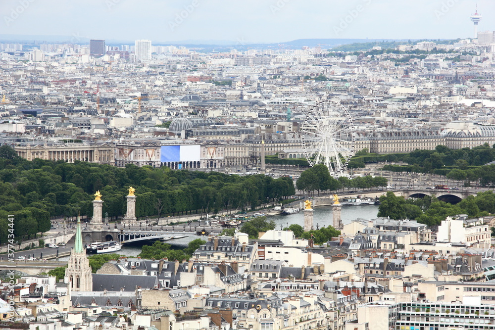 View of Paris from the Third Floor observation Deck of the Eiffel Tower