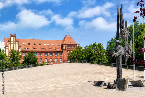 Provincial Police Department and angel of freedom in Stettin, Poland