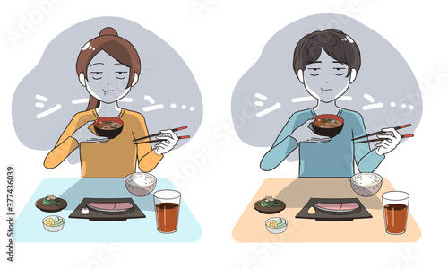 1人でご飯を食べる　左利き