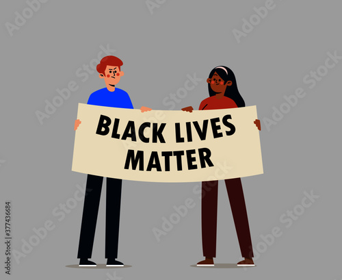 Protests across America.People with streamer and signs protesting for Black Lives Matter movement . Vector illustration.