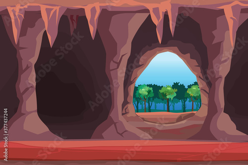 Vector illustration background of the cave entrance at forest illustration