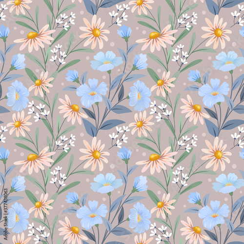 Colorful hand draw flowers seamless pattern for fabric textile wallpaper.