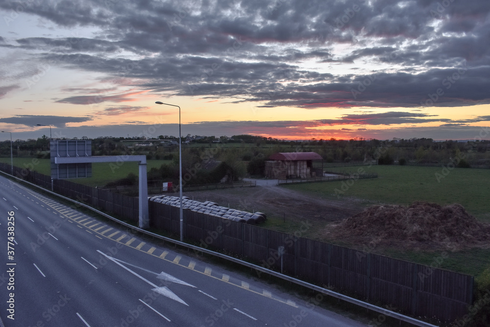 Sunset Over Empty Covid-19 Lockdown Highway, Kildare, Ireland