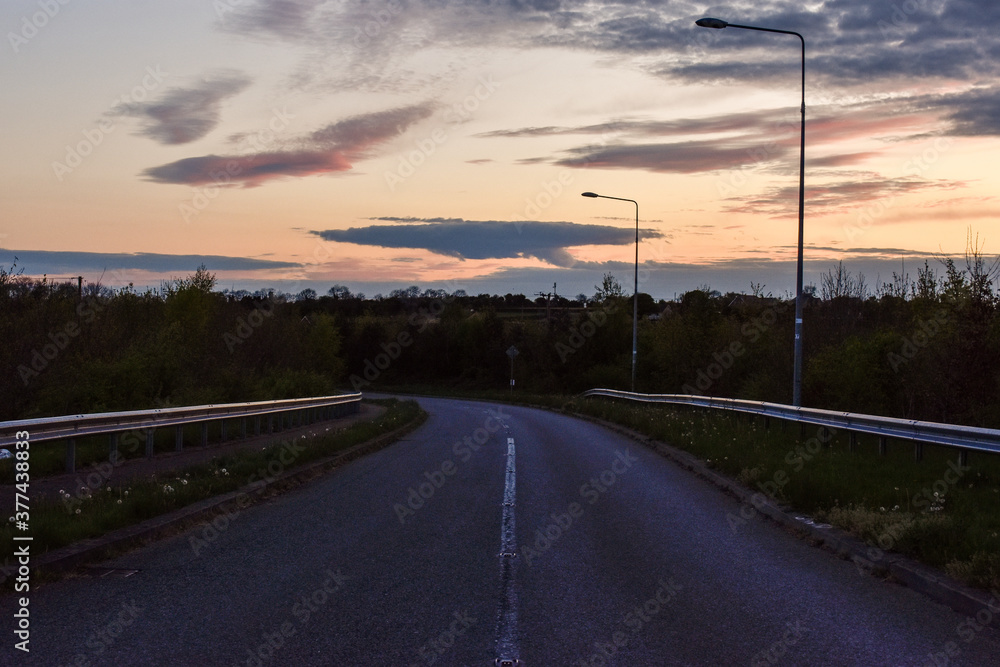 Sunset Over Empty Covid-19 Lockdown Highway, Kildare, Ireland