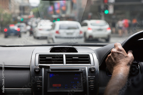 View from inside a taxi looking out at sydney traffic photo