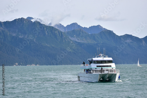 A sightseeing cruise returns to the Seward, Alaska, harbor after a day on the waters of Resurrection Bay.