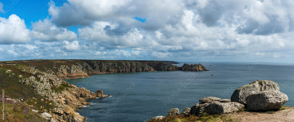Panorama of Clifs and Rocks at the Lands End in Cornwall in England