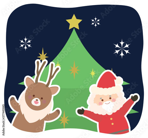 Wallpaper Mural サンタクロースとトナカイとクリスマスツリーのイラスト Torontodigital.ca