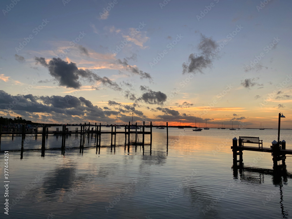 sunset over the pier in the Florida keys