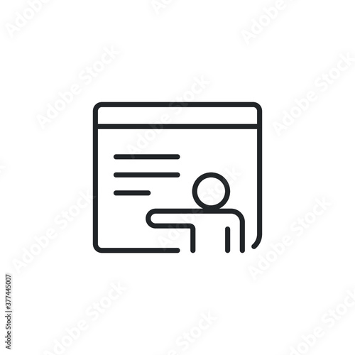 Distance education in online class and learning study via video teleconference Web. Virtual class course. Internet online webinar line icon. Line Vector illustration. design on white background. EPS10