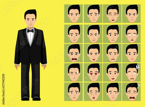 Manga Style Wedding Costume Groom Man Cartoon Character Emotions