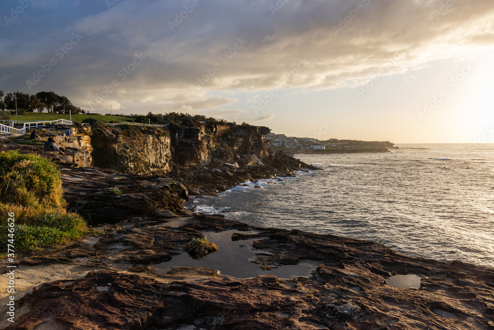 Cliff coastline view from Coogee, Sydney, Australia.