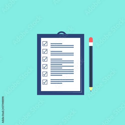 Colored report, paperwork, application with a pen on blue background EPS Vector © Dzafa