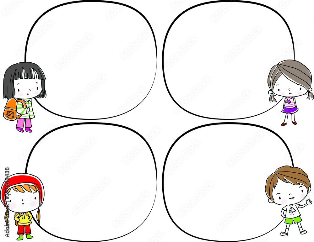 vector cartoon boy and girl with card border frame background vector cartoon boy and girl with card border frame background