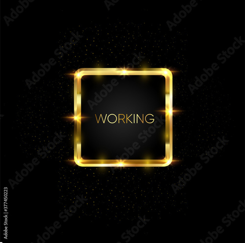 Golden frame with lights effects. Shining banner. Isolated on black transparent background. vector
