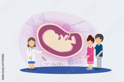 Fertility clinic consultation with doctor and patients flat design vector illustration