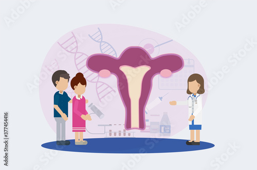 Fertility clinic consultation with doctor and patients flat design vector illustration