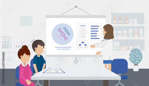 Fertility clinic consultation with doctor and patients flat design vector illustration