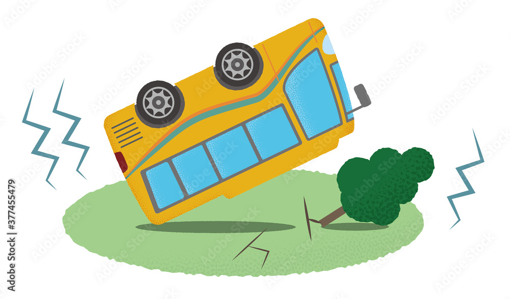 地震の被害に遭う黄色い観光バスのベクターイラスト Stock Vector Adobe Stock