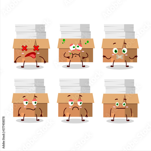 Office boxes with paper cartoon character with nope expression